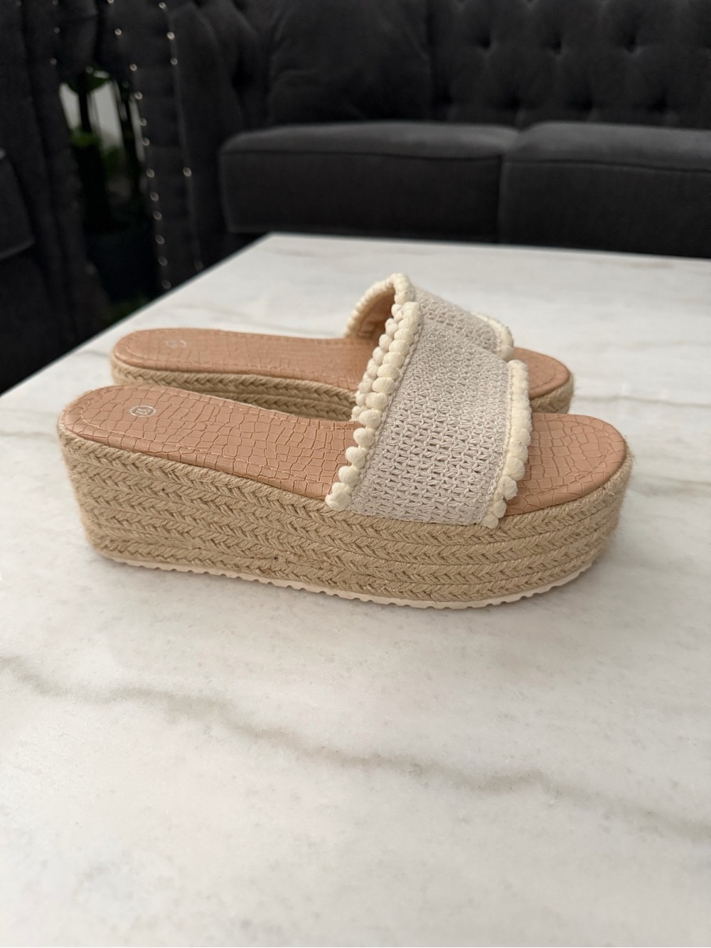 Woven Platform Slide Sandals in Natural Beige - Women - size 6.5